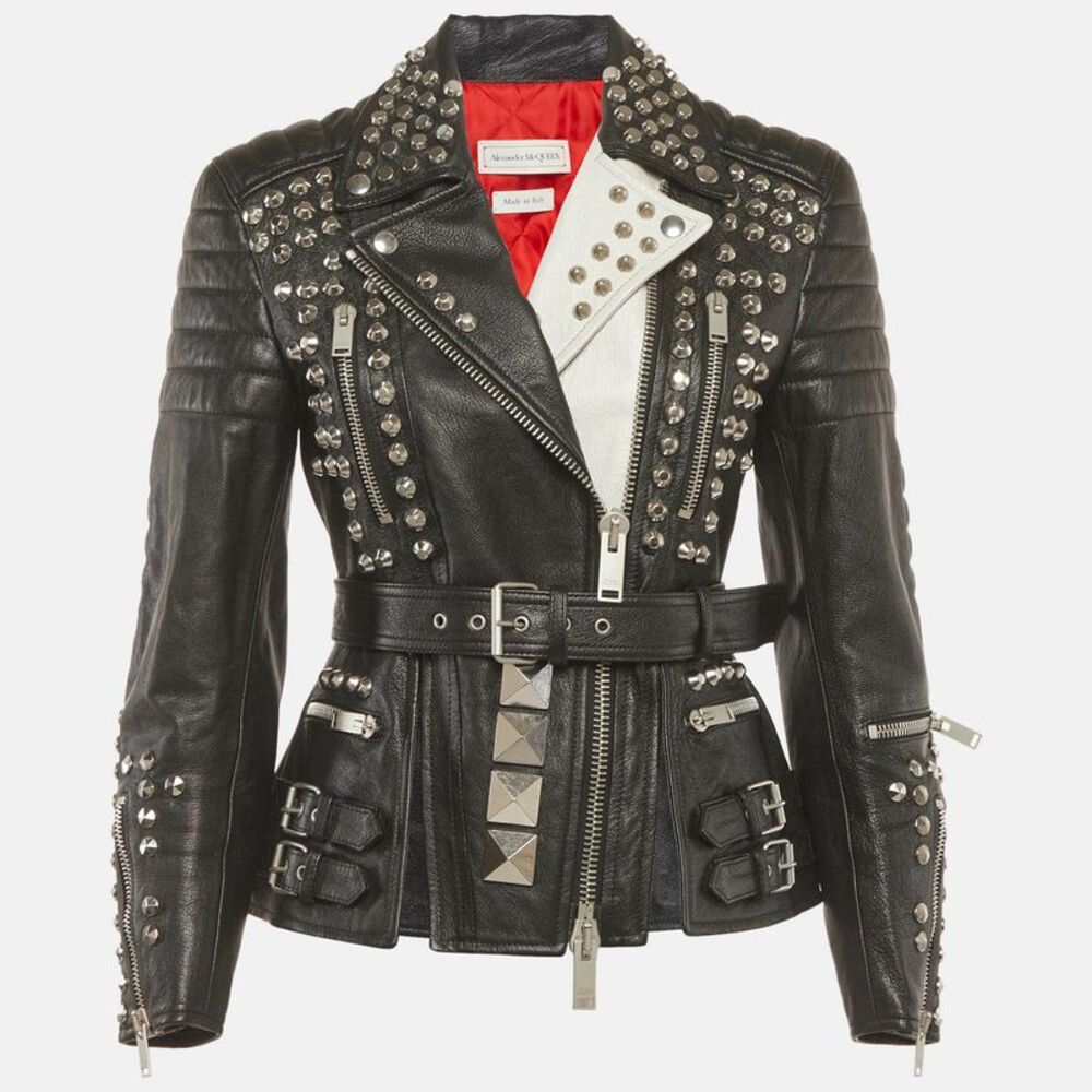Alexander Mcqueen Black Leather Studded Biker Jacket S - Picture 1 of 6